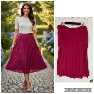 ellos Rich Red A-Line pleaded midi Skirt size 18